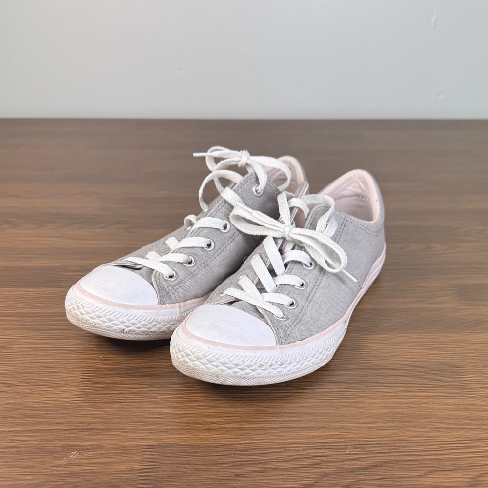 Converse Light Gray and Pink Canvas Sneakers Sz Big Girl 4.5